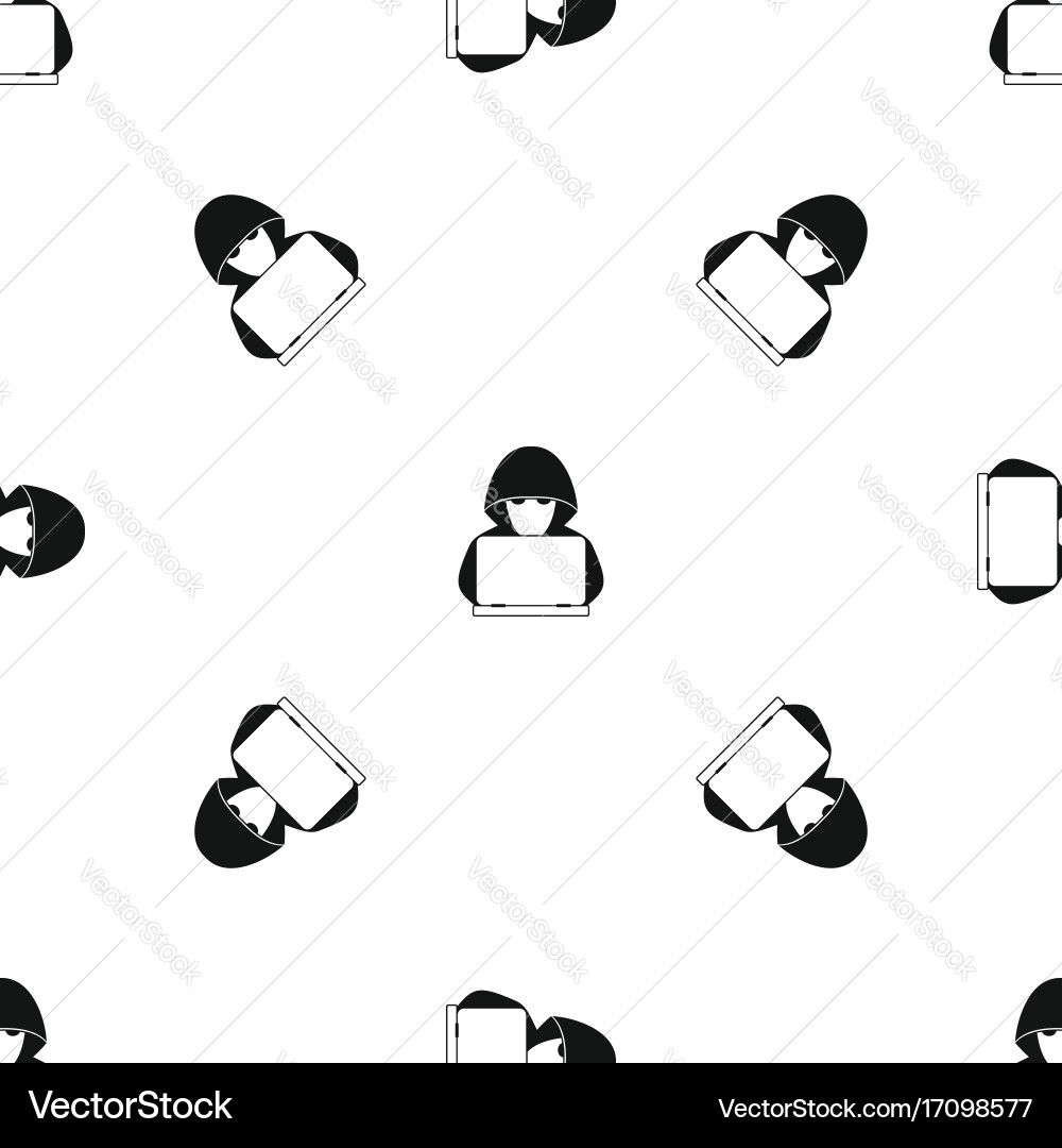 Computer hacker with laptop pattern seamless black vector image