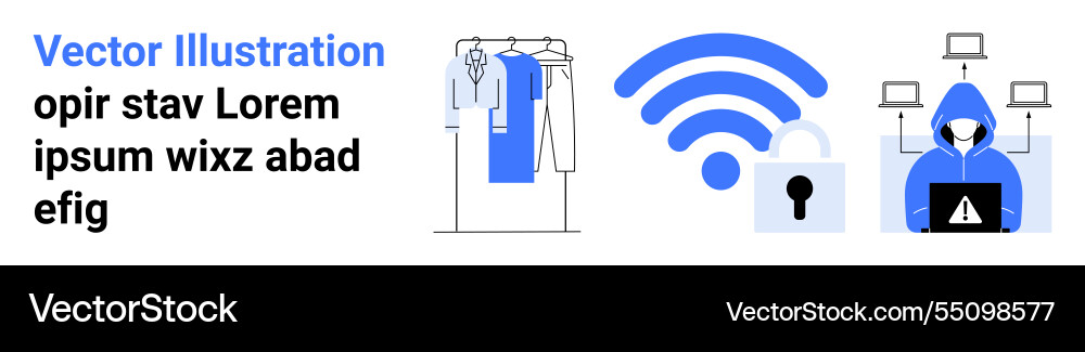 Cybersecurity alert with hacker wireless signal Cybersecurity alert with hacker wireless signal vector image