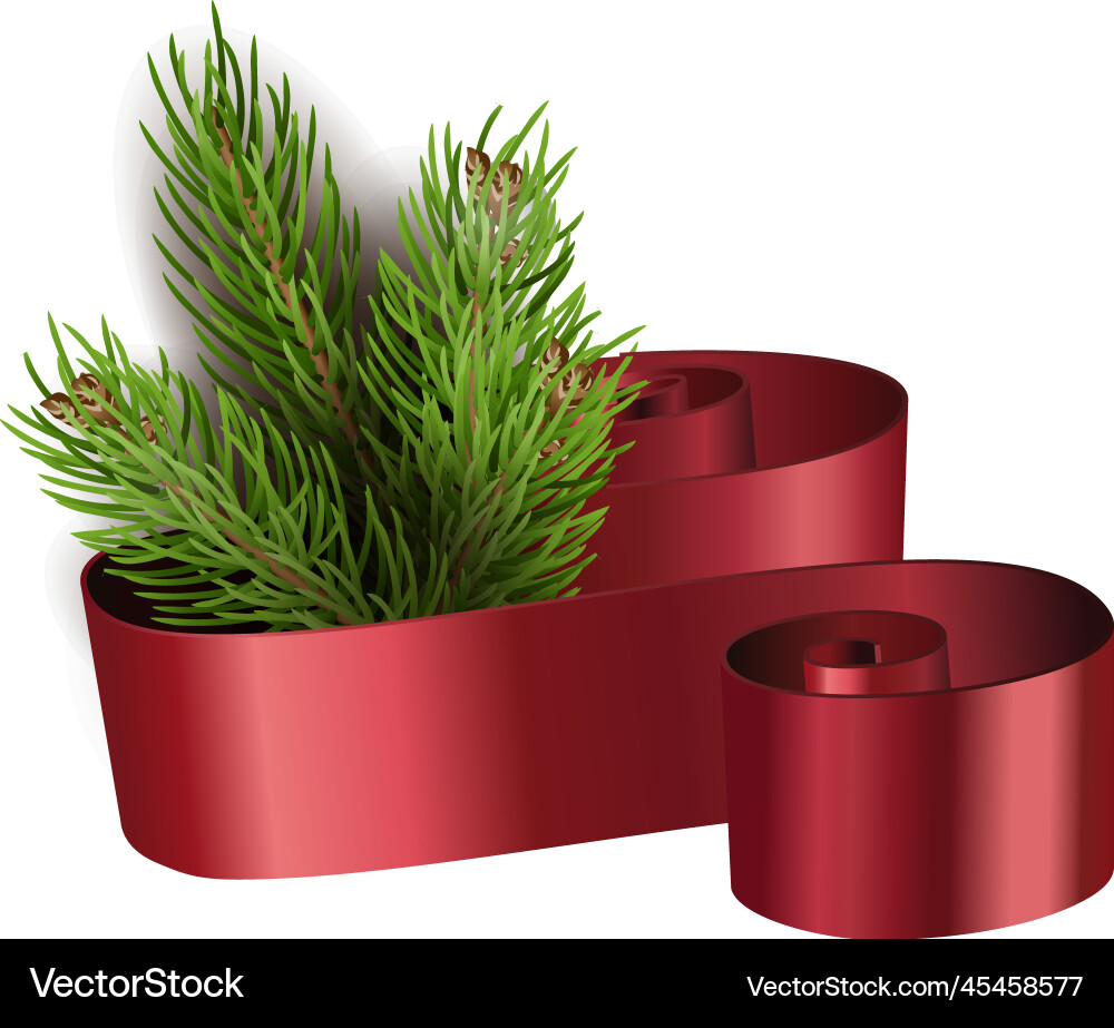 Realistic pine tree with ribbon branches xmas vector image