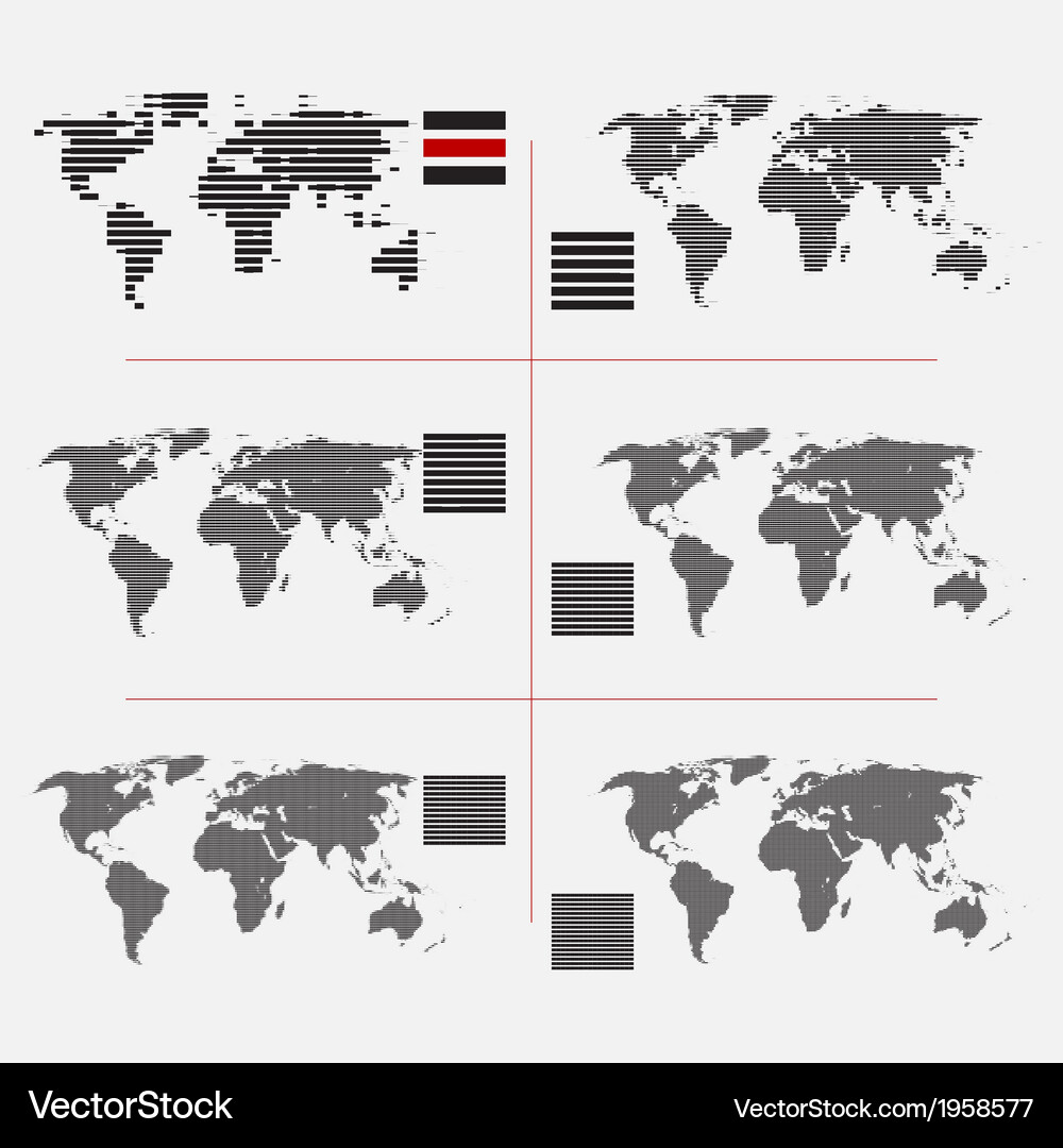 Set of dotted world maps in different resolution Vector Image