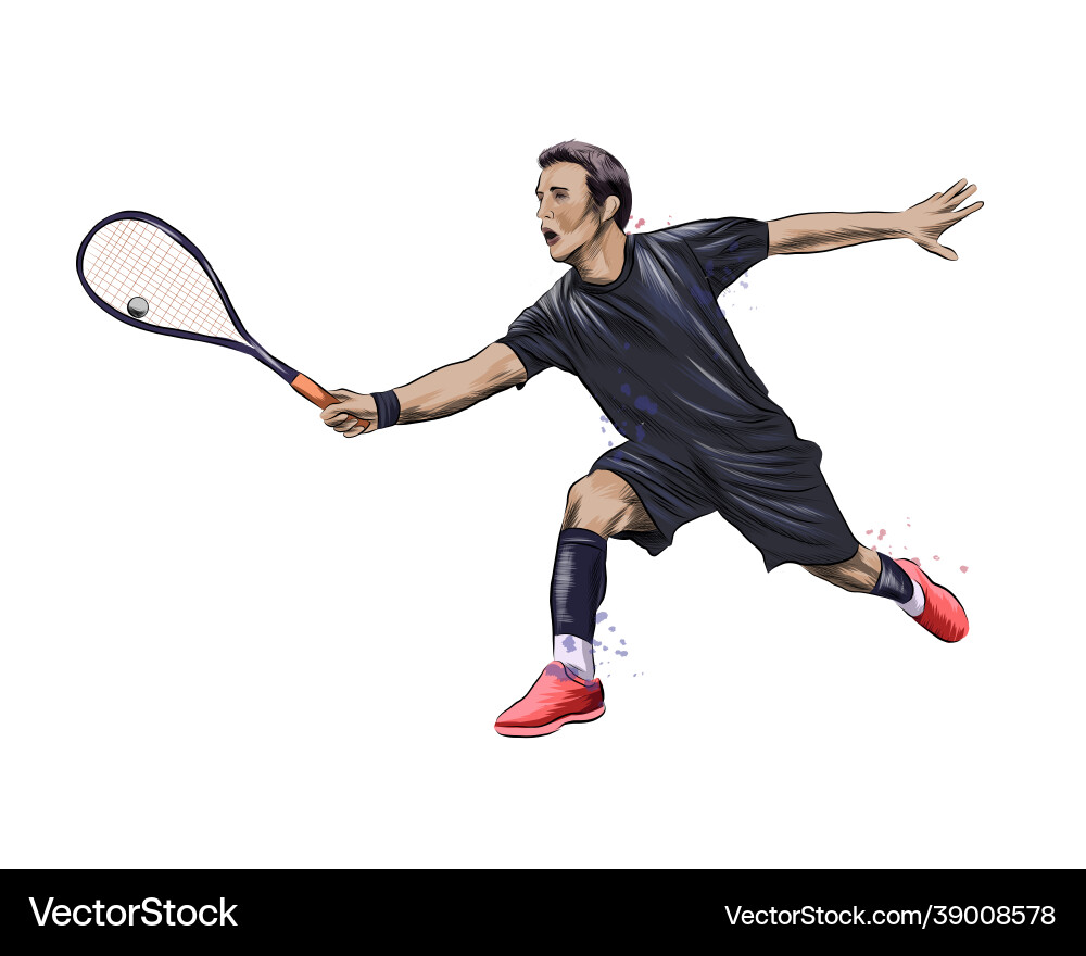 Abstract young man does an exercise with a racket vector image