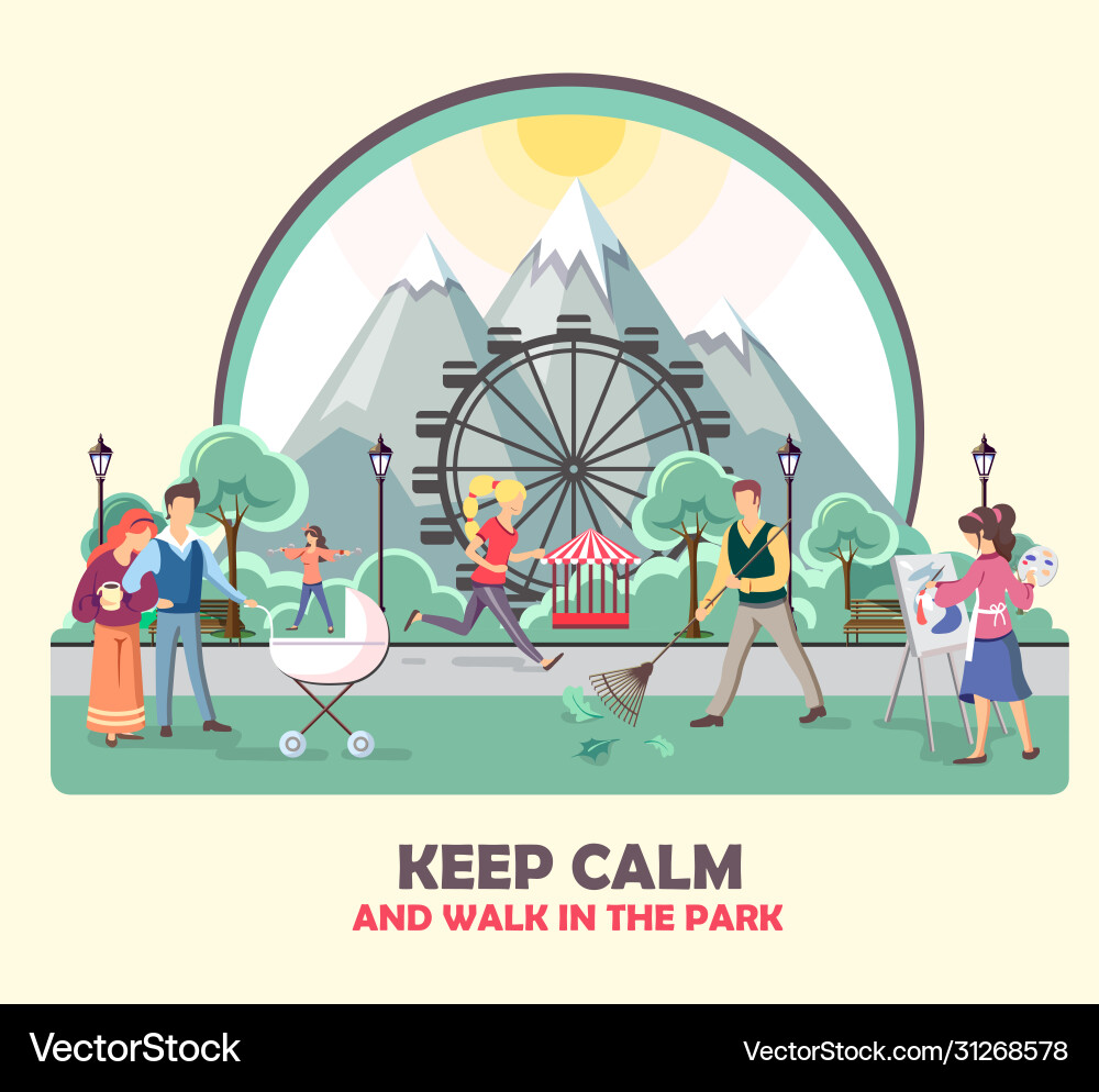 Different people walking in park Different people walking in park vector image