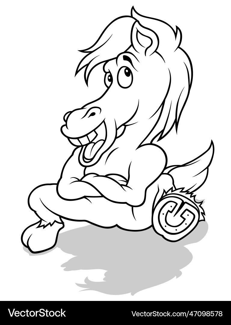 Drawing of a smiling horse sitting on the ground vector image