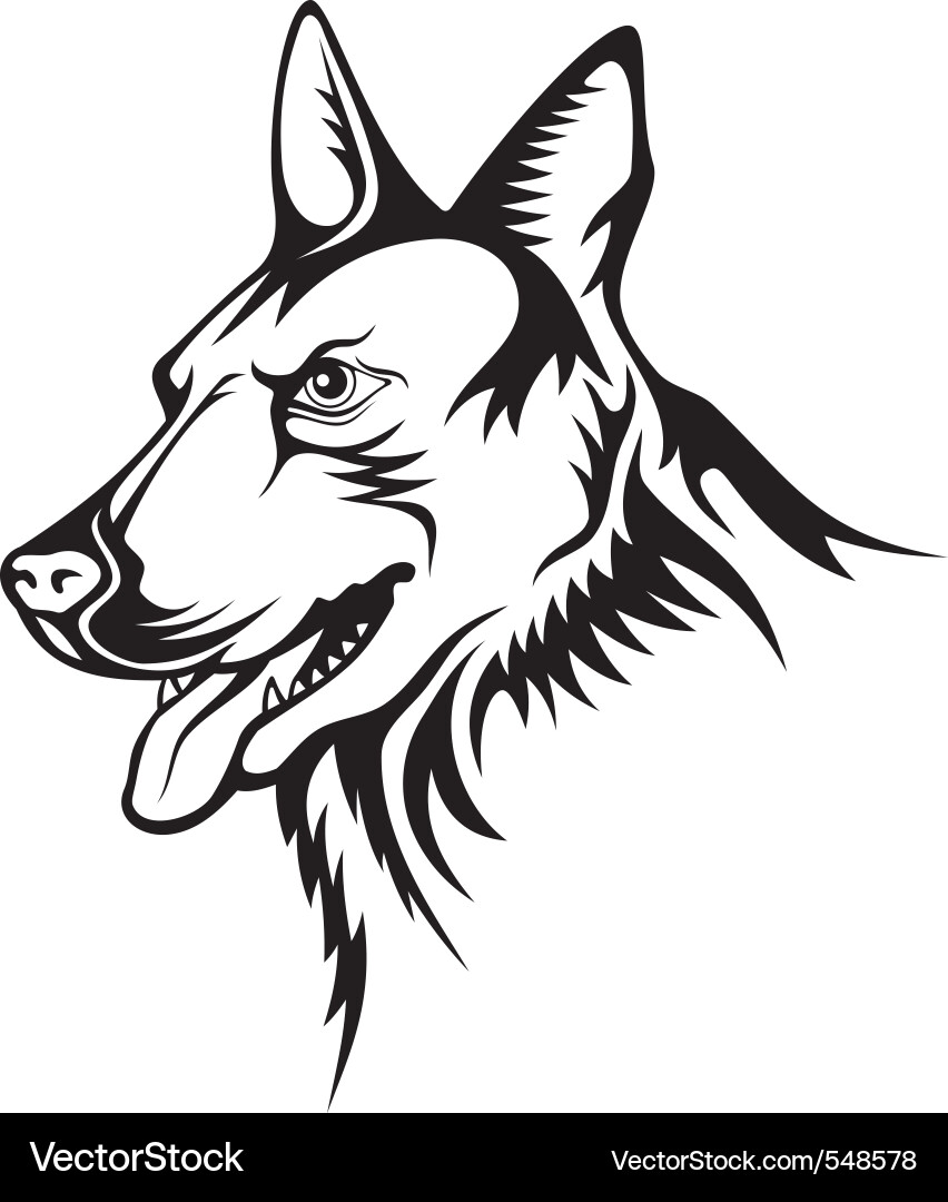 German Shepherd Guard Dog Tattoo vector image