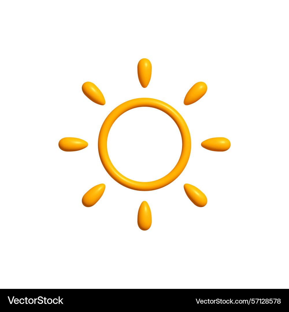 Helles sonniges 3d Sonnensymbol mit fröhlichen Strahlen Vektorbild