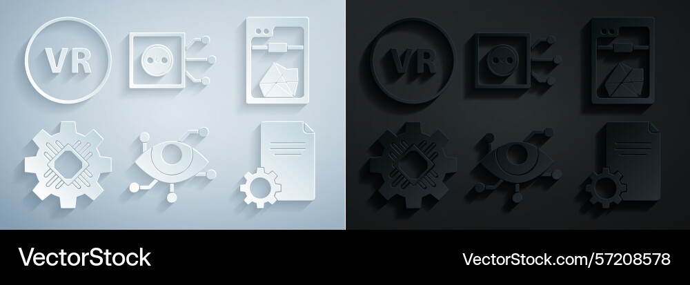 Set virtual reality 3d printer processor file Vector Image
