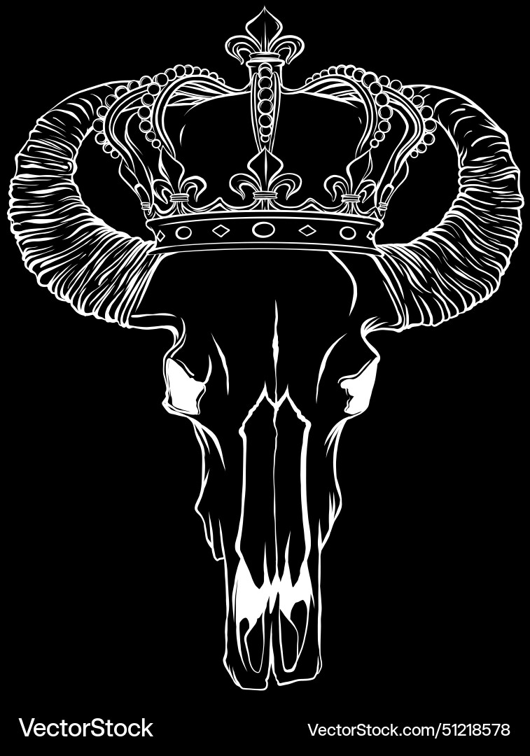 Weiße Silhouette des Bullenschädels trägt eine Krone Weiße Silhouette des Bullenschädels trägt eine Krone vektorbild