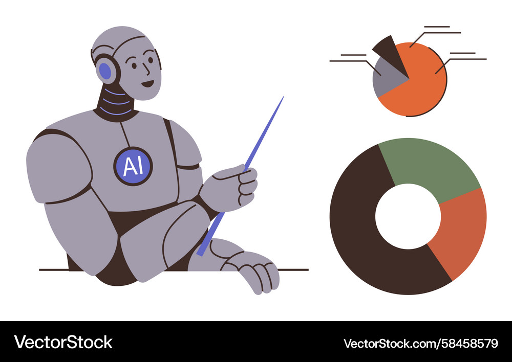 AI Robot Data Analysis & Insights Vector Image