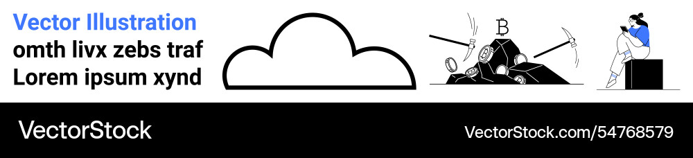 Cloud shape outline with person mining and another Vector Image