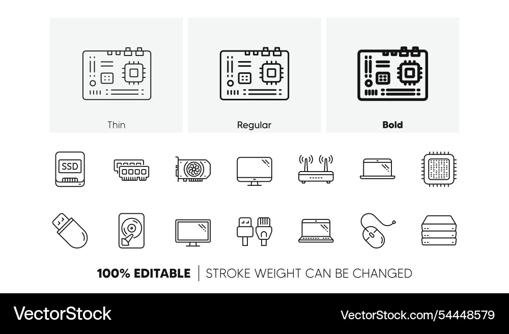 Computer device line icons motherboard cpu Vector Image