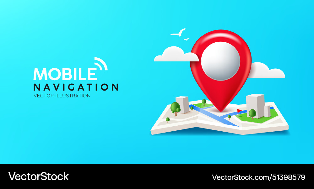 Folded maps mobile navigation red pin location Folded maps mobile navigation red pin location vector image