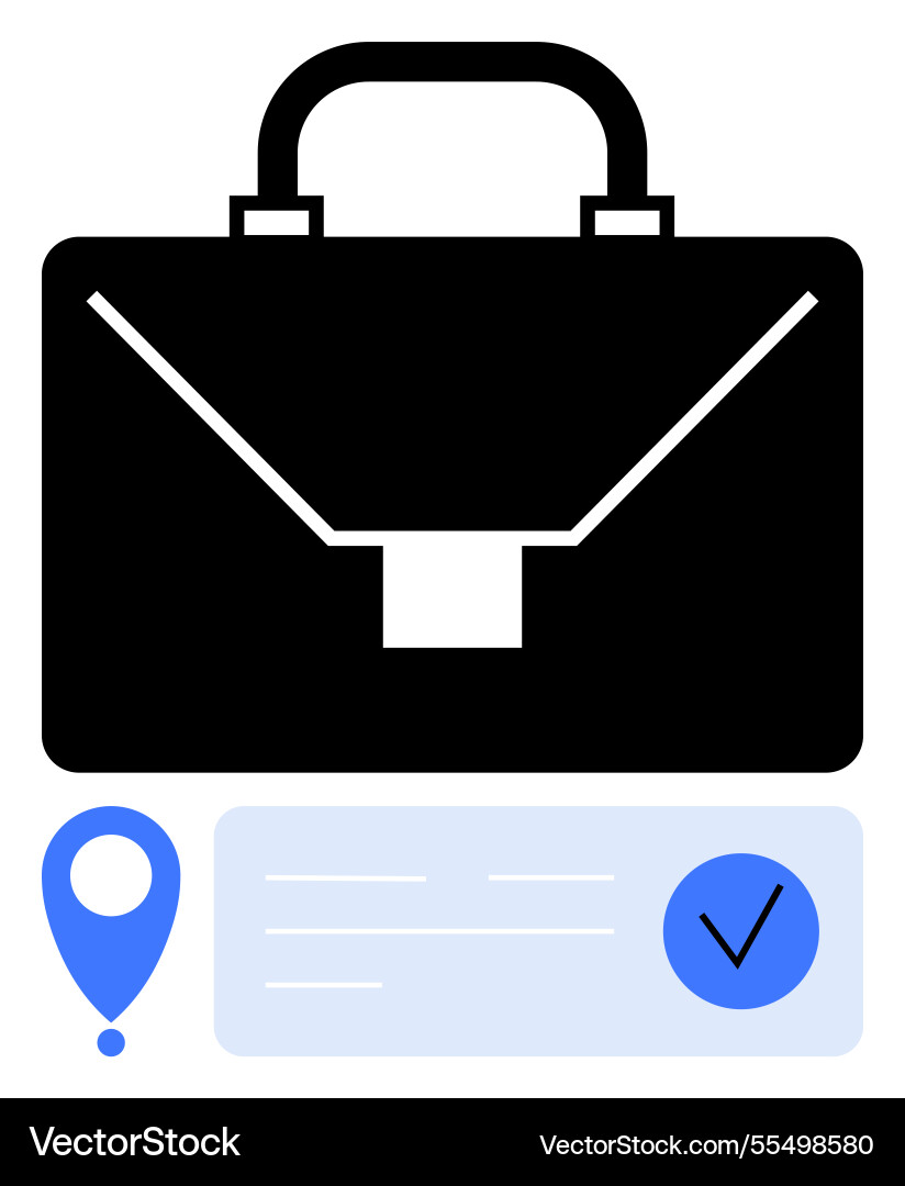 Briefcase with map pin and checklist representing Briefcase with map pin and checklist representing vector image