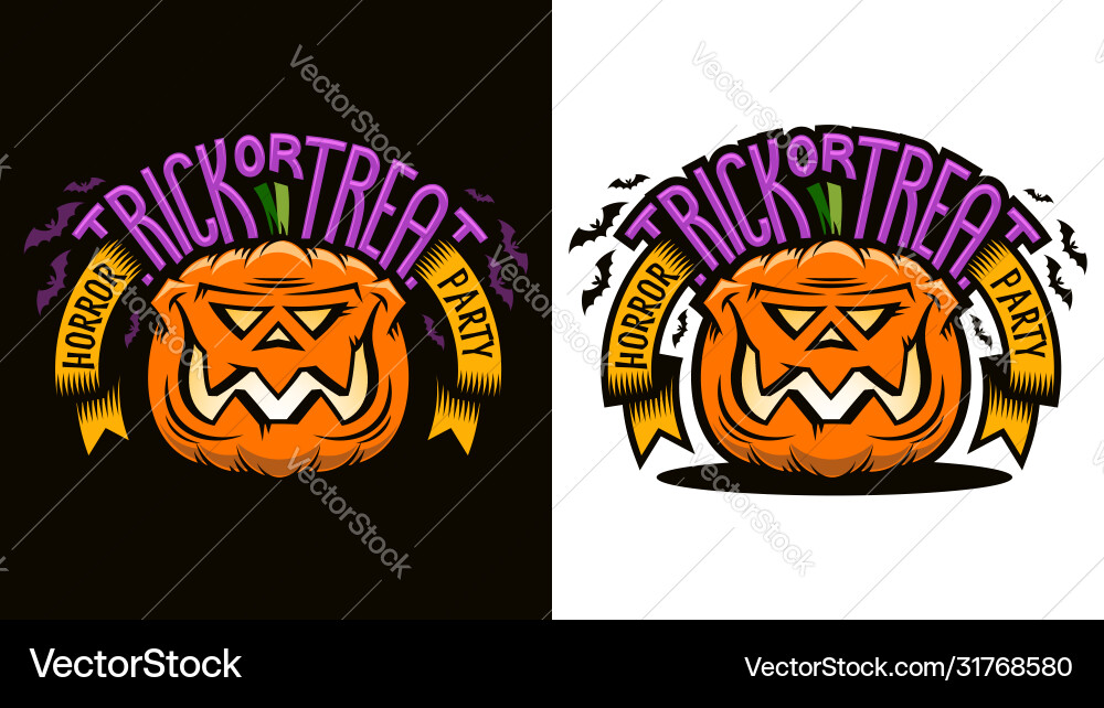 Halloween cartoon emblem - smiling pumpkin Halloween cartoon emblem - smiling pumpkin vector image
