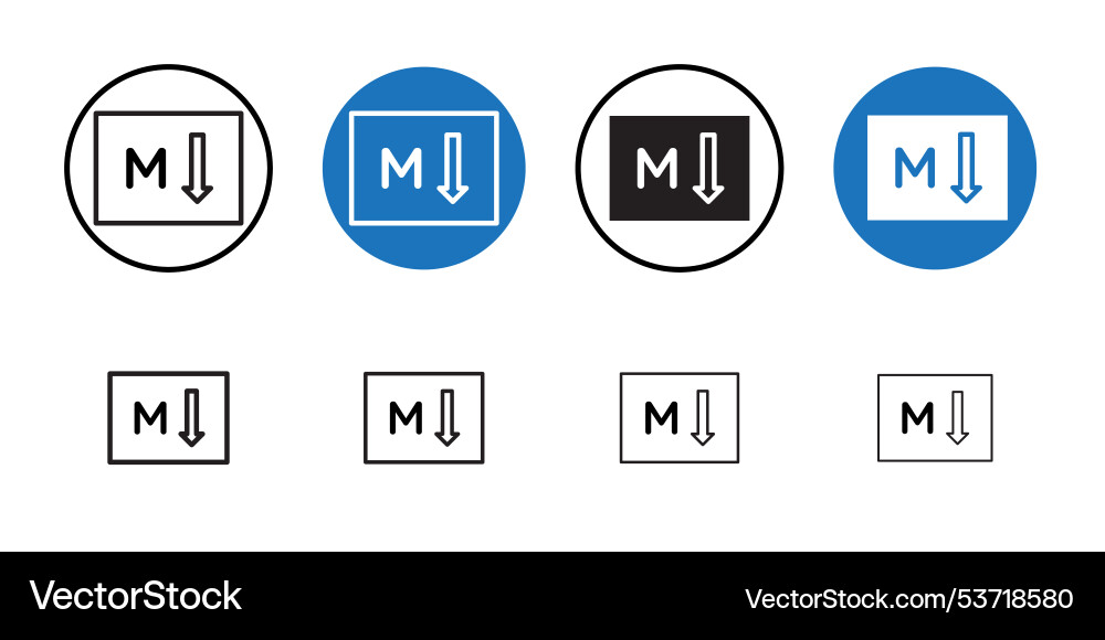 Markdown icon thin line art collection vector image