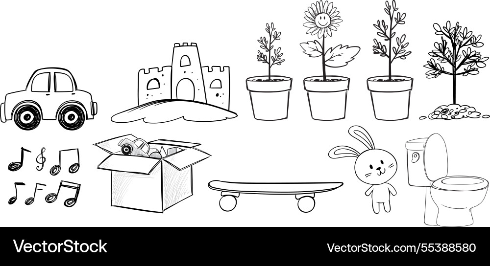 Playful featuring various objects and symbols Playful featuring various objects and symbols vector image
