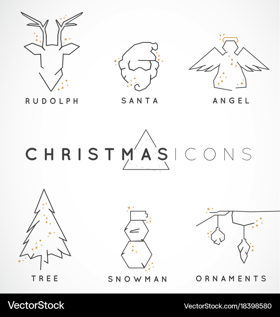 Sparkly Line Christmas Icons Vector Image