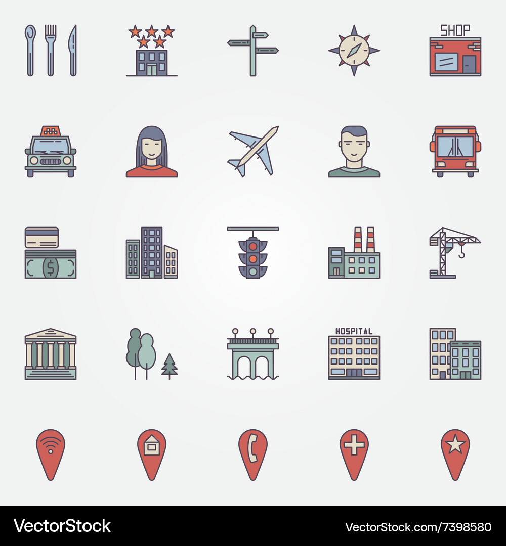 Stadt bunte Symbole Vektorbild