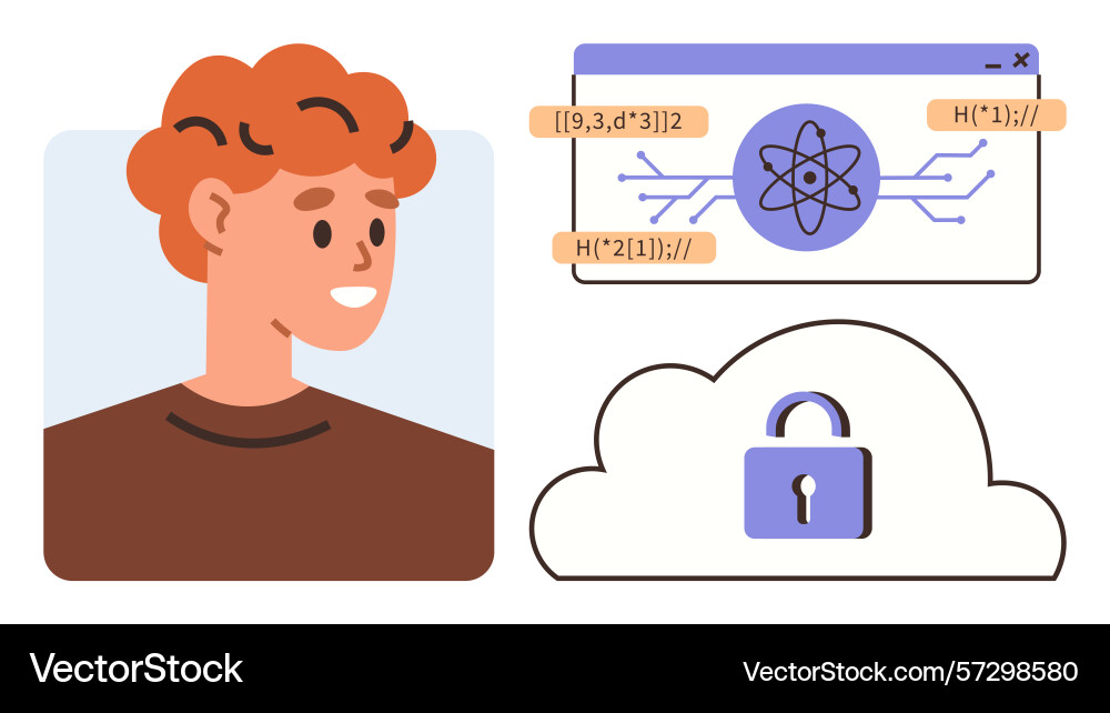 Young programmer exploring quantum computing Young programmer exploring quantum computing vector image