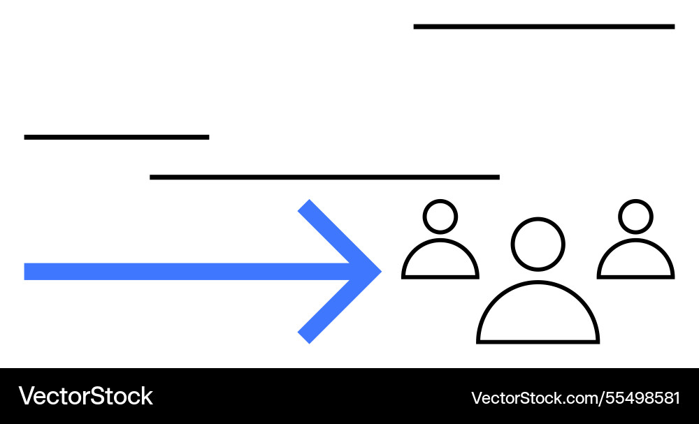 Blue arrow pointing to three user icons Vector Image