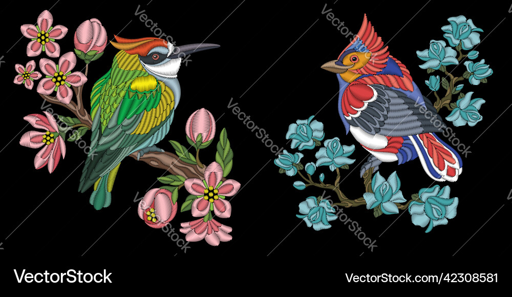 Embroidery birds design Embroidery birds design vector image