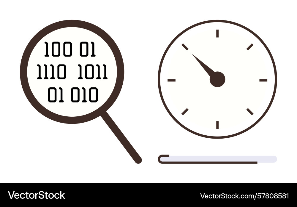 Magnifying glass analyzing binary code next vector image