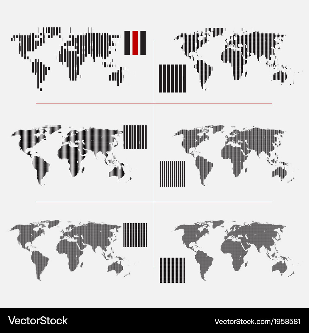 Set of dotted world maps in different resolution Vector Image