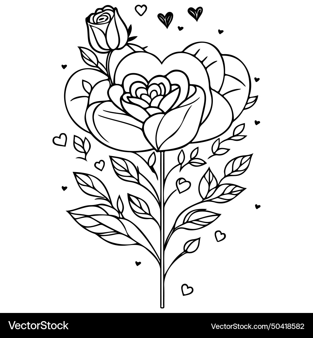 Doodle valentine love flower rose heart sketch Doodle valentine love flower rose heart sketch vector image