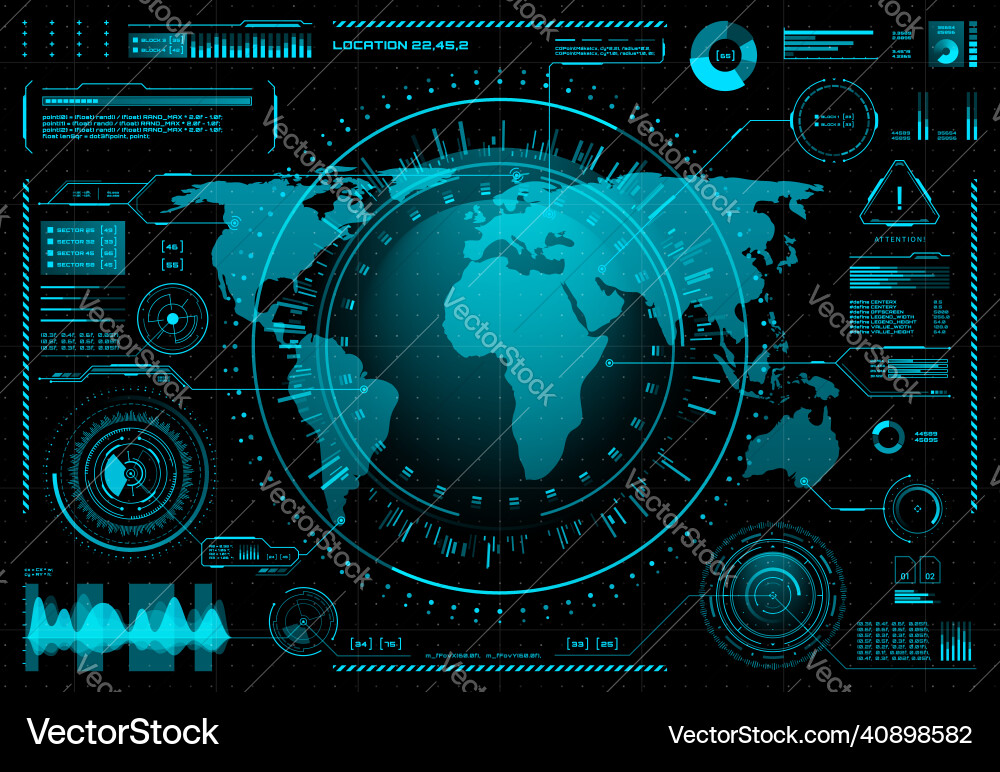 Hud user interface world map business data chart Hud user interface world map business data chart vector image