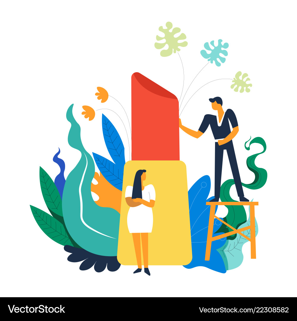 Lipstick and people experts by rouge with leaves Lipstick and people experts by rouge with leaves vector image