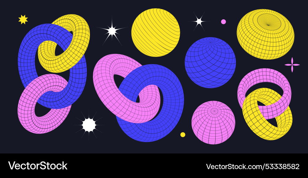 Rave psychedelische retro futuristische Netzelement-Set Rave psychedelische retro futuristische Netzelement-Set vektorbild