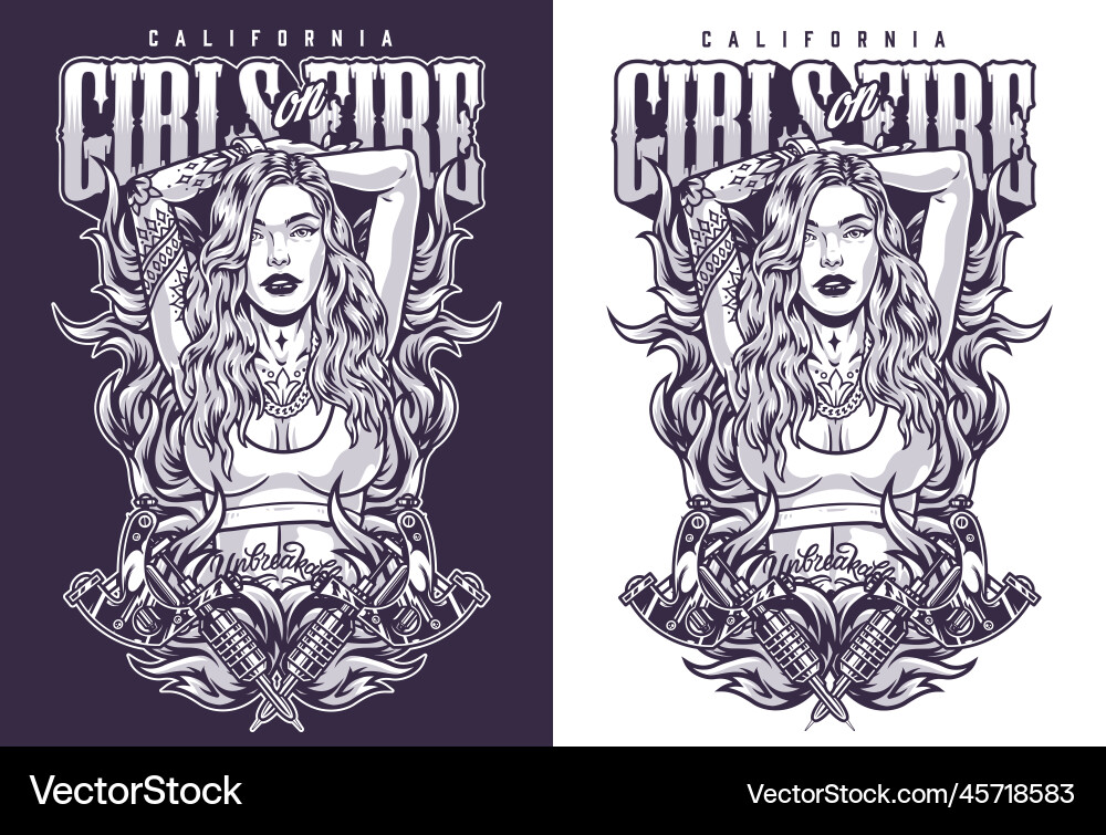 California fire girl flyer monochrom California fire girl flyer monochrom vektorbild