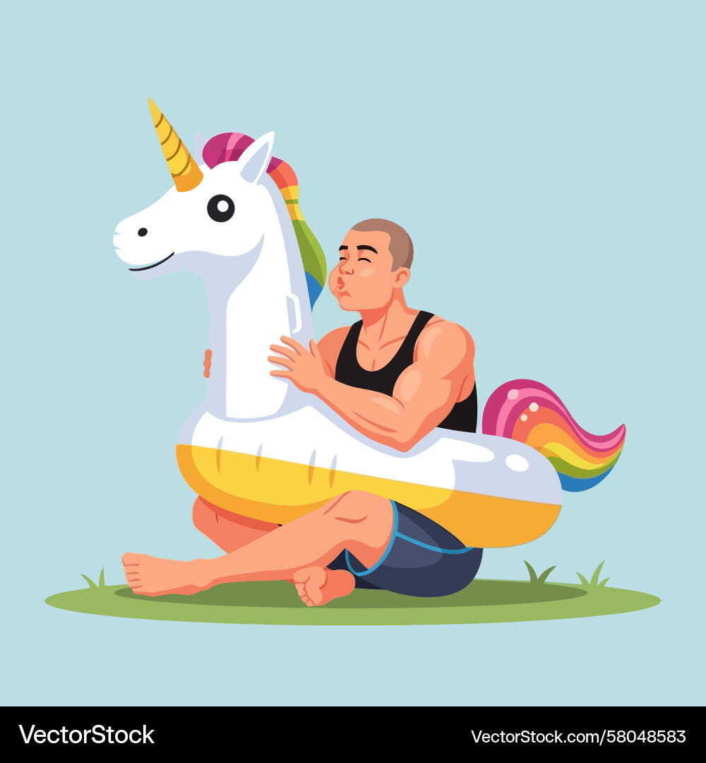Man Hugging Unicorn Float Vector Image