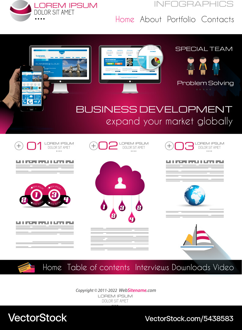 One page website flat ui design template vector image