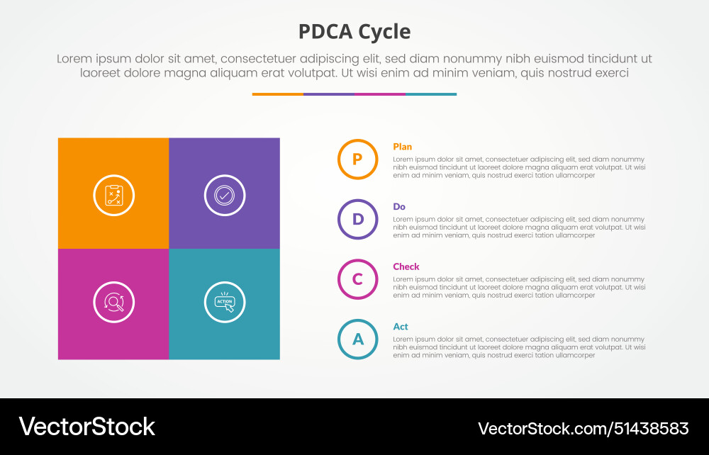 Pdca plan do check act framework infographic Vector Image