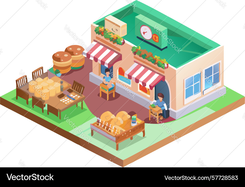 Quaint bakery shop with display counter Vector Image