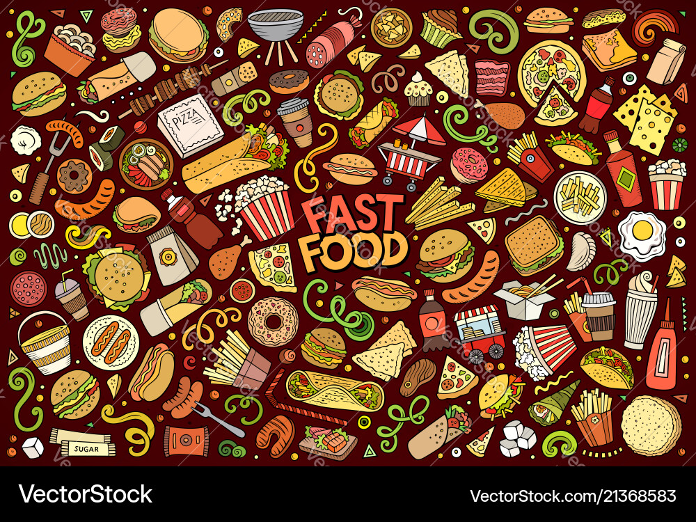 Set of fast food objects and symbols Set of fast food objects and symbols vector image