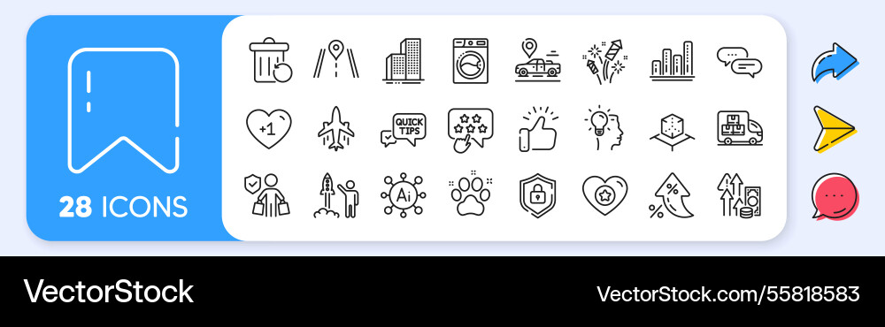 Washing machine graph chart and plane line icons Washing machine graph chart and plane line icons vector image