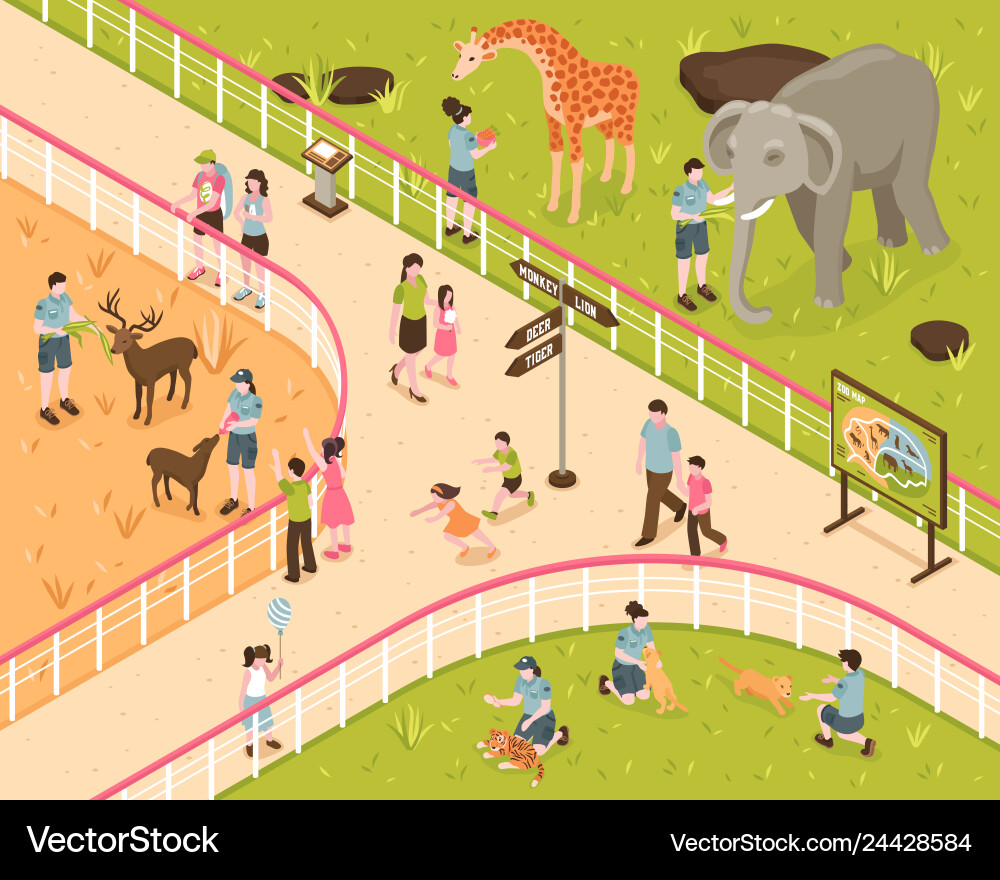 Animal park isometric composition Royalty Free Vector Image