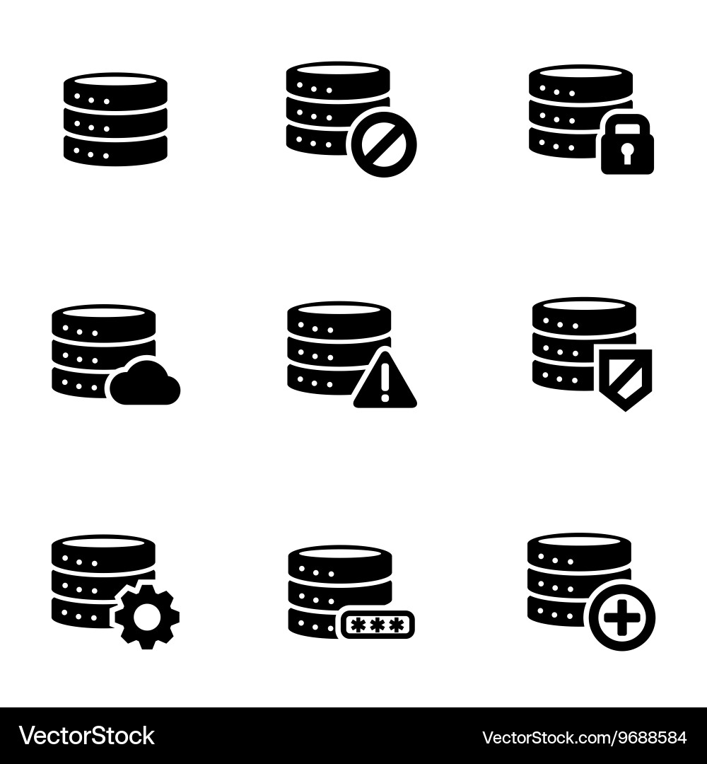 Database Icon Set - Black vector image