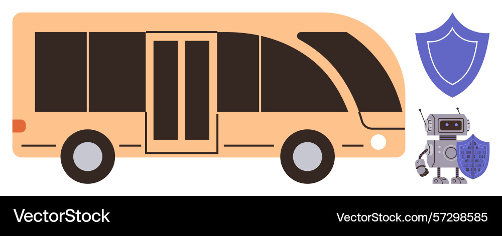 Autonomous bus with safety features and a robot Autonomous bus with safety features and a robot vector image