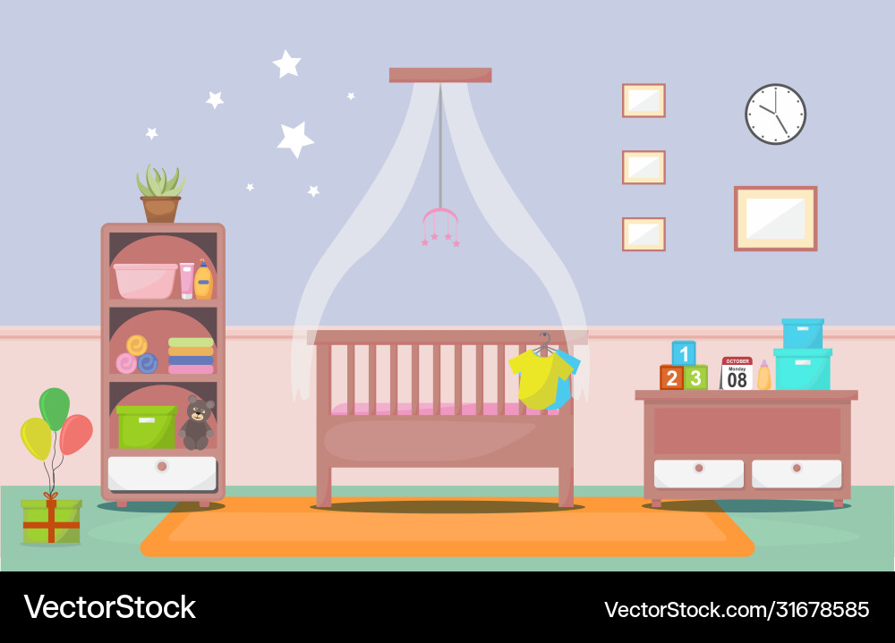 Baby toddler children bedroom interior room Baby toddler children bedroom interior room vector image