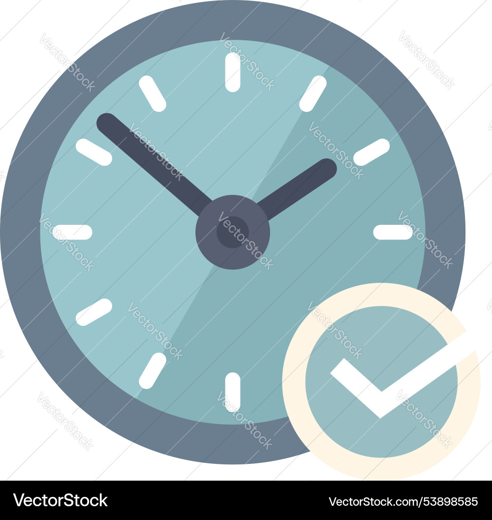 Clock showing time passing with check mark symbol Clock showing time passing with check mark symbol vector image