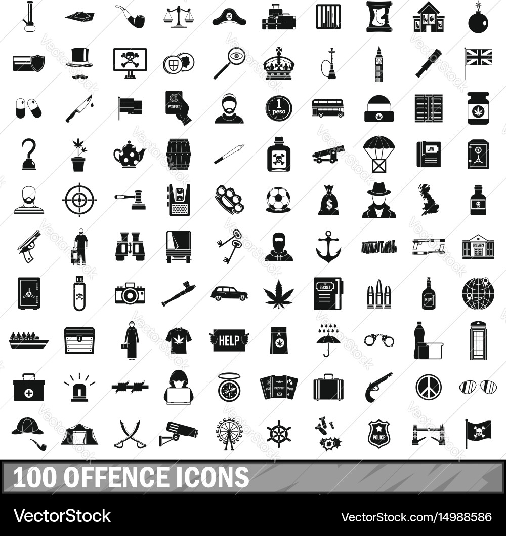 100 offence icons set simple style Vector Image