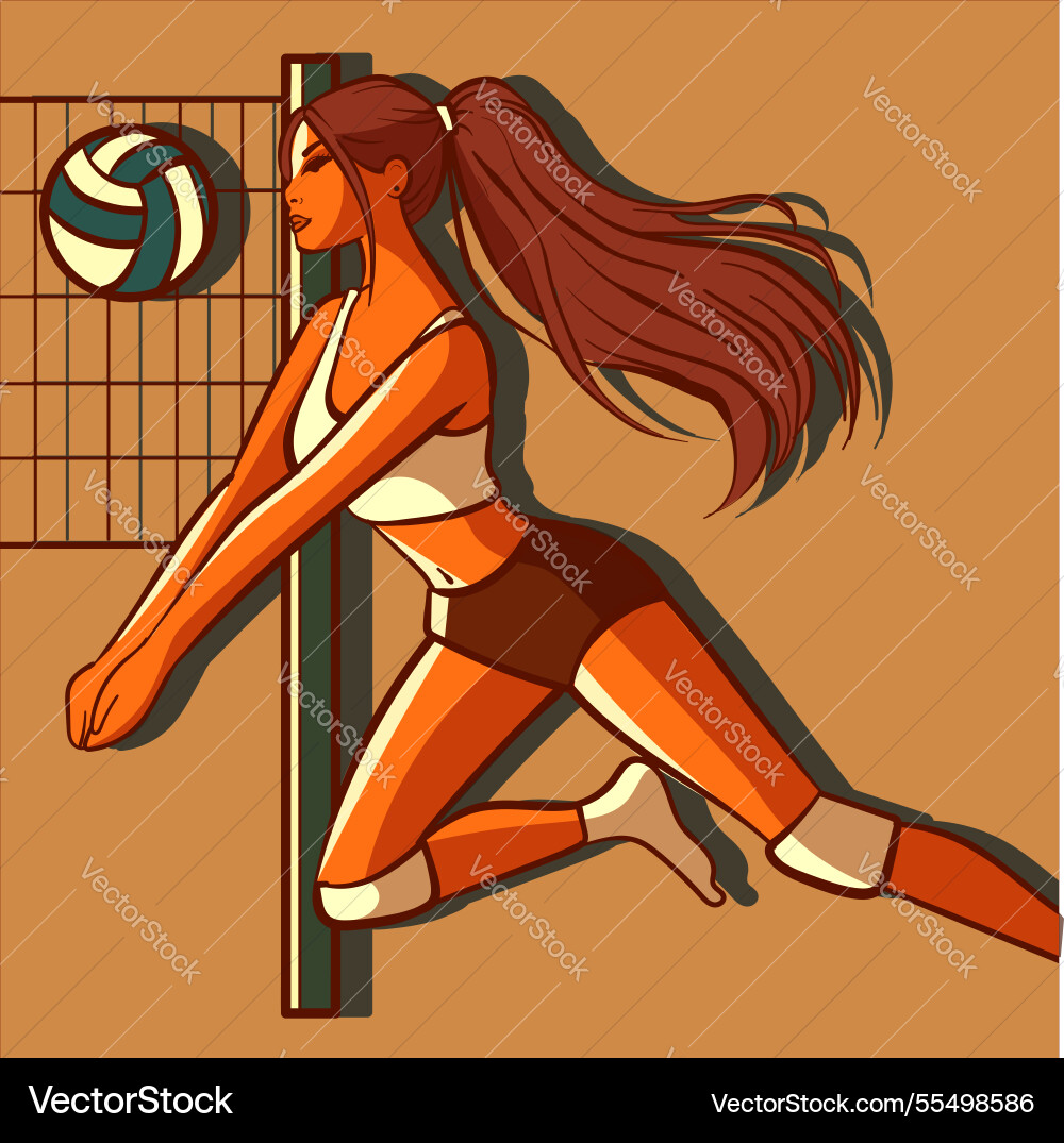 Athletic woman at golden hour playing volley Athletic woman at golden hour playing volley vector image