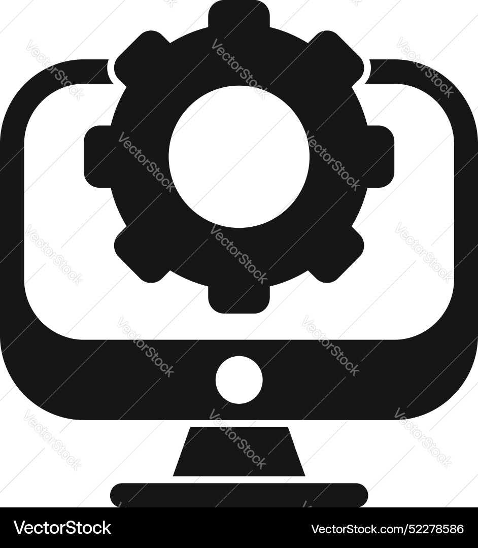 Computer showing configuration gear wheel setting vector image
