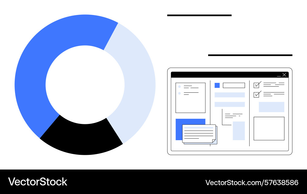 Data visualization with pie chart and organized Data visualization with pie chart and organized vector image