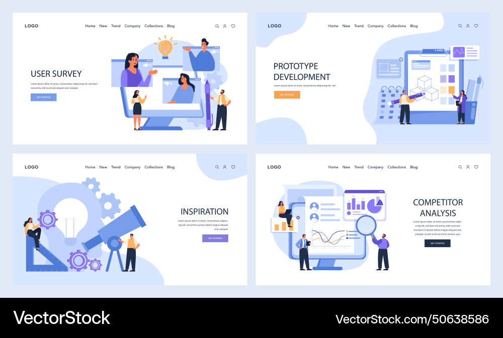 Design thinking web or landing set digital stages Design thinking web or landing set digital stages Vector Image