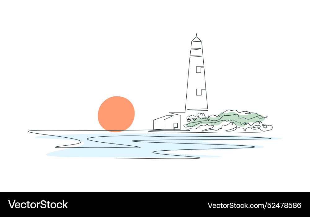 Drawing lighthouse with single continuous line Drawing lighthouse with single continuous line vector image