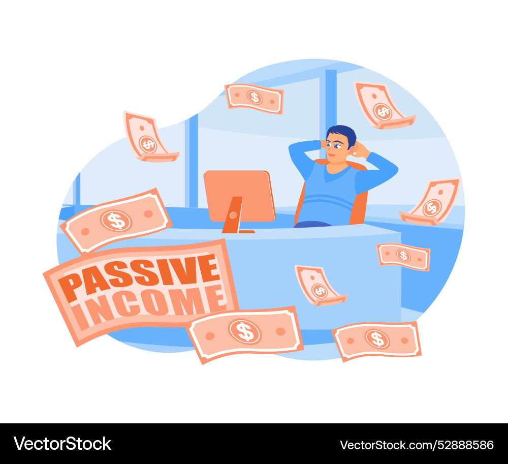 Man sitting relaxed in front of the computer vector image