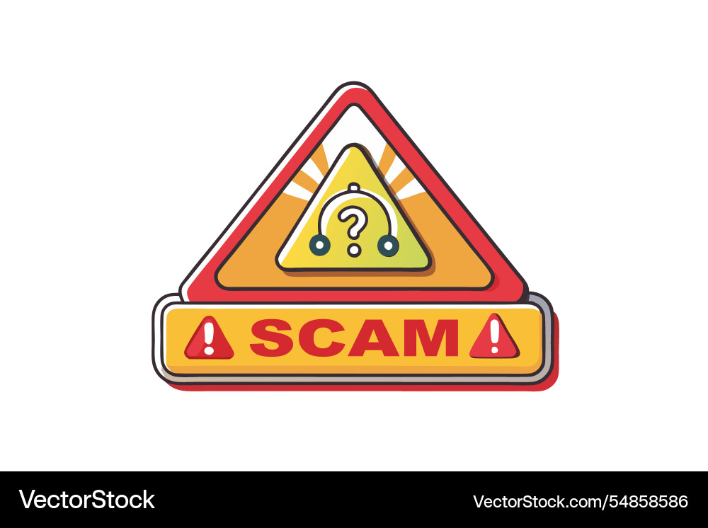 Scam alert warning sign with colorful triangular Vector Image
